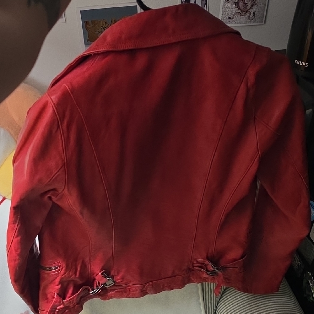Hysteric Glamour Red Asymmetrical Leather Biker Jacket - Picture 5 of 5
